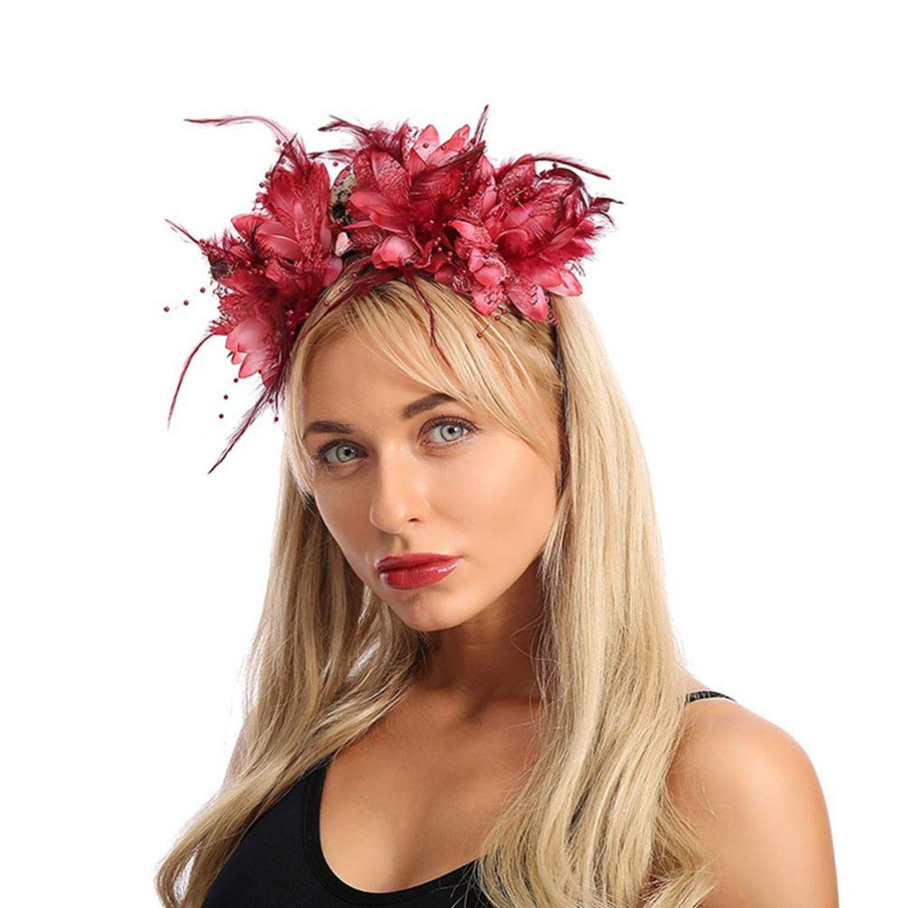 Lurrose Diademas para disfraz de Halloween, diseño de calavera y plumas de flores, corona de flores mexicanas, Dia de Los Muertos, diadema de rosas