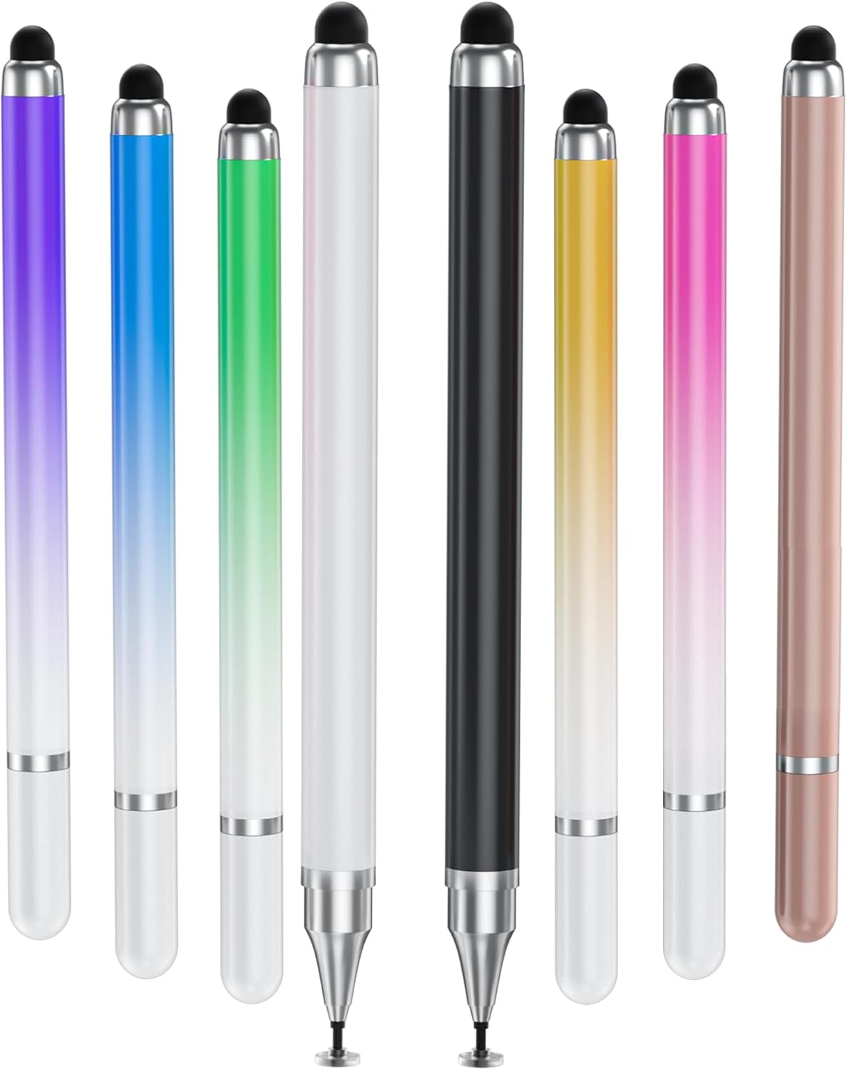 8 lápices capacitivos universales 2 en 1 para pantallas táctiles, punta de disco de alta precisión y sensibilidad, lápices capacitivos de color