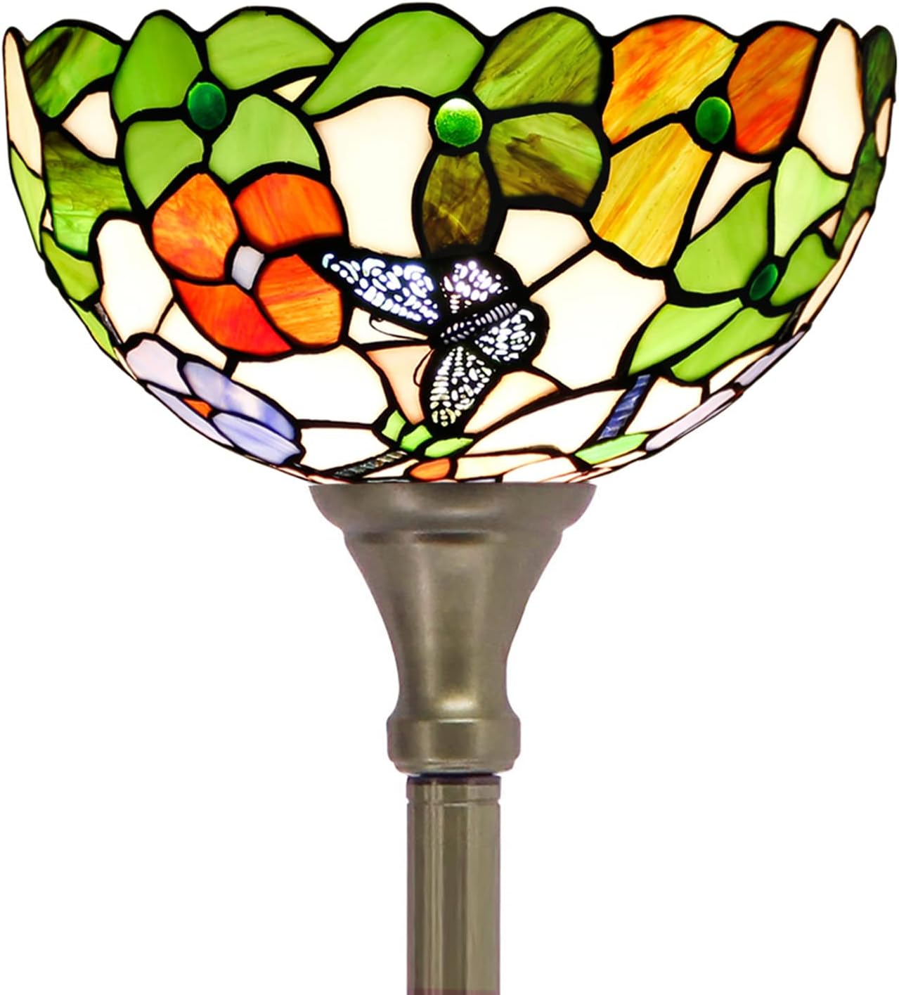 Tiffany – Lámpara de pie estilo mariposa con diseño de flores, antorcha de esquina de pie, 12 pulgadas de profundidad x 12 pulgadas de ancho x 67