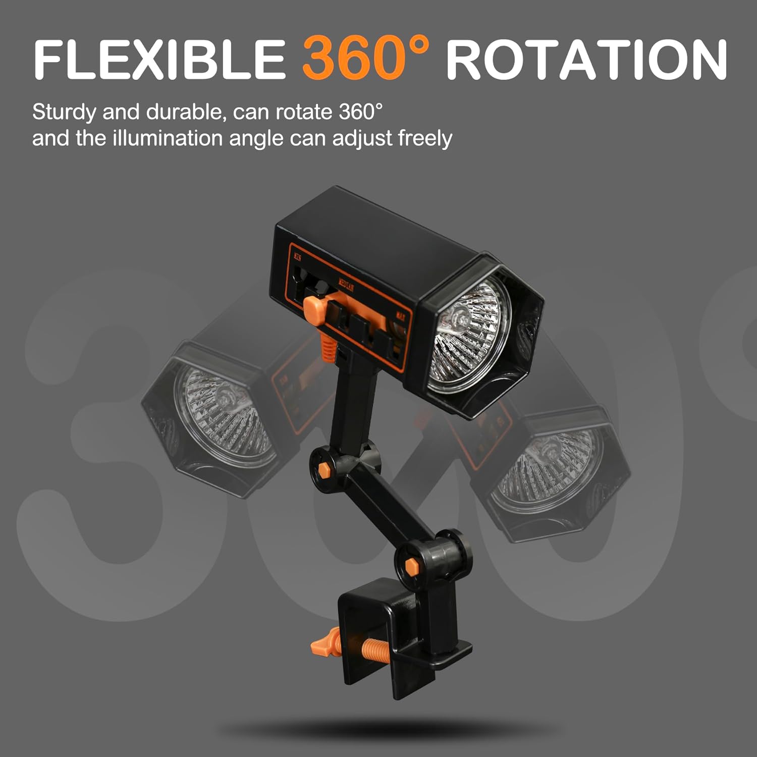 Clioran Lámpara UV de calor de reptil, luz UVA UVB con clip de tornillo, brazos giratorios ajustables de 360, lámpara Gecko de calefacción de
