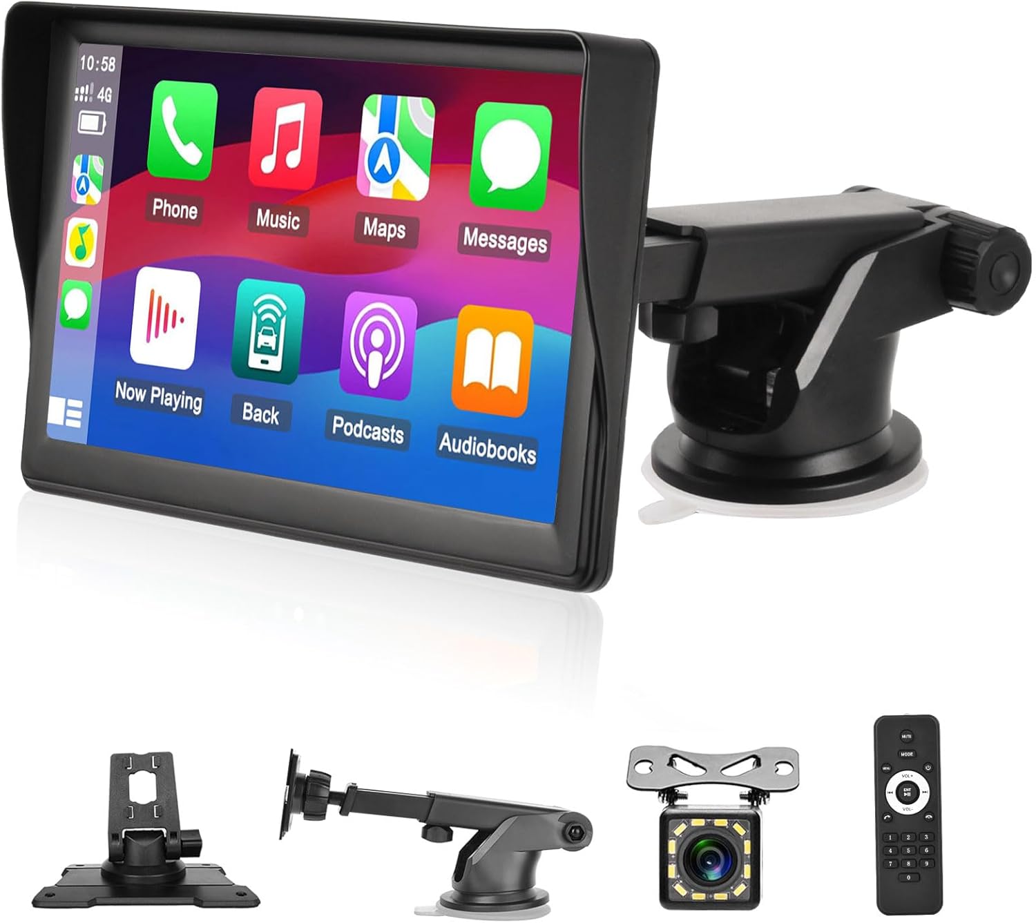 Podofo Radio estéreo portátil para coche de 7 pulgadas con Apple Carplay inalámbrico y Android Auto Bluetooth IPS HD pantalla táctil receptor de