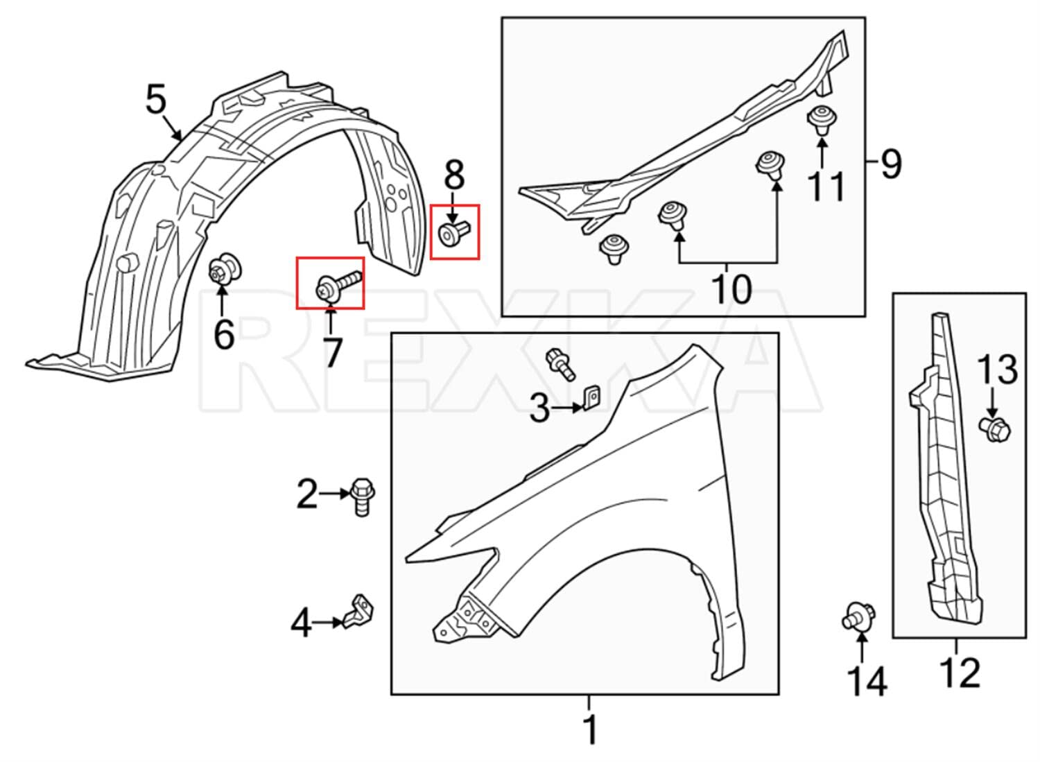 Rexka 15 juegos de 0.197 in Fender Liner Cubierta de parachoques Splash Shield Tornillo Ojal Tuerca Kit para Honda Acura Accord 90664-STK-A01