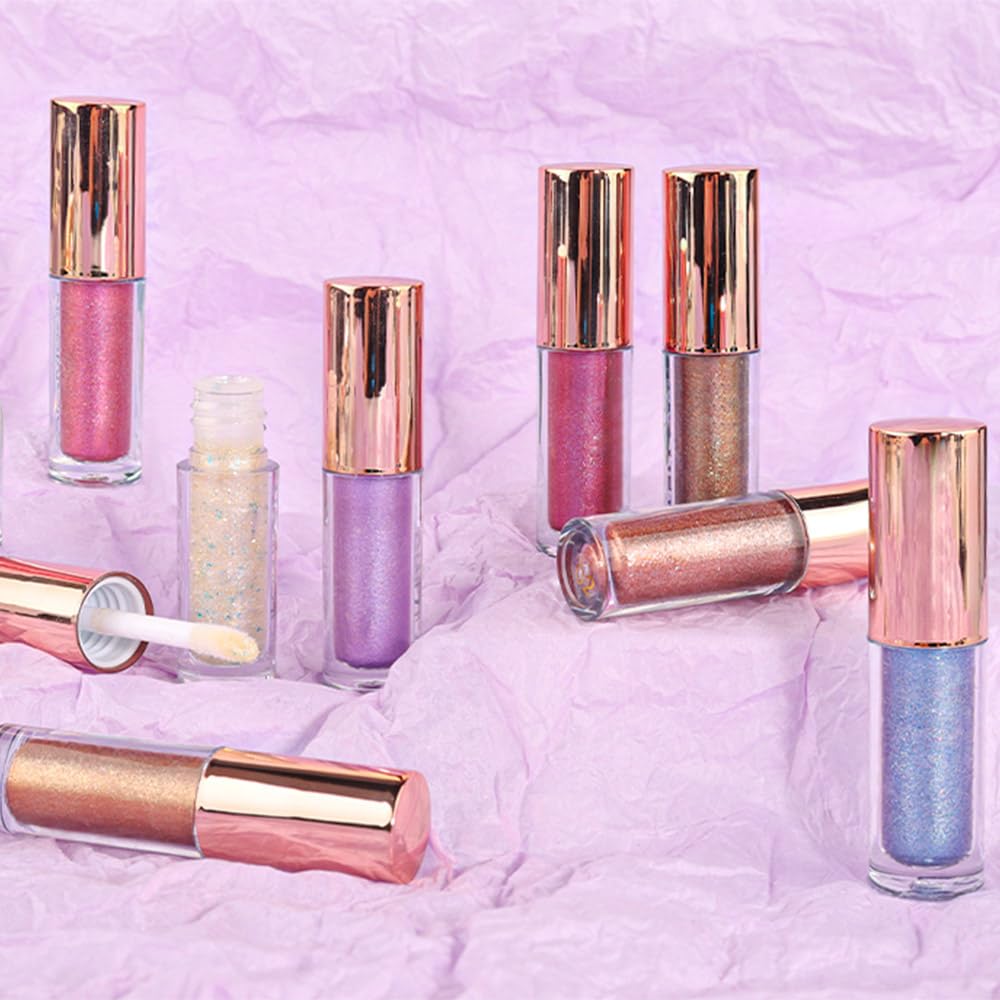 evpct Juego de 8 sombras de ojos líquidas con brillantina, blanco perla, plata, luz oscura, rosa, desierto, moca, beige, marrón, dorado, brillante,