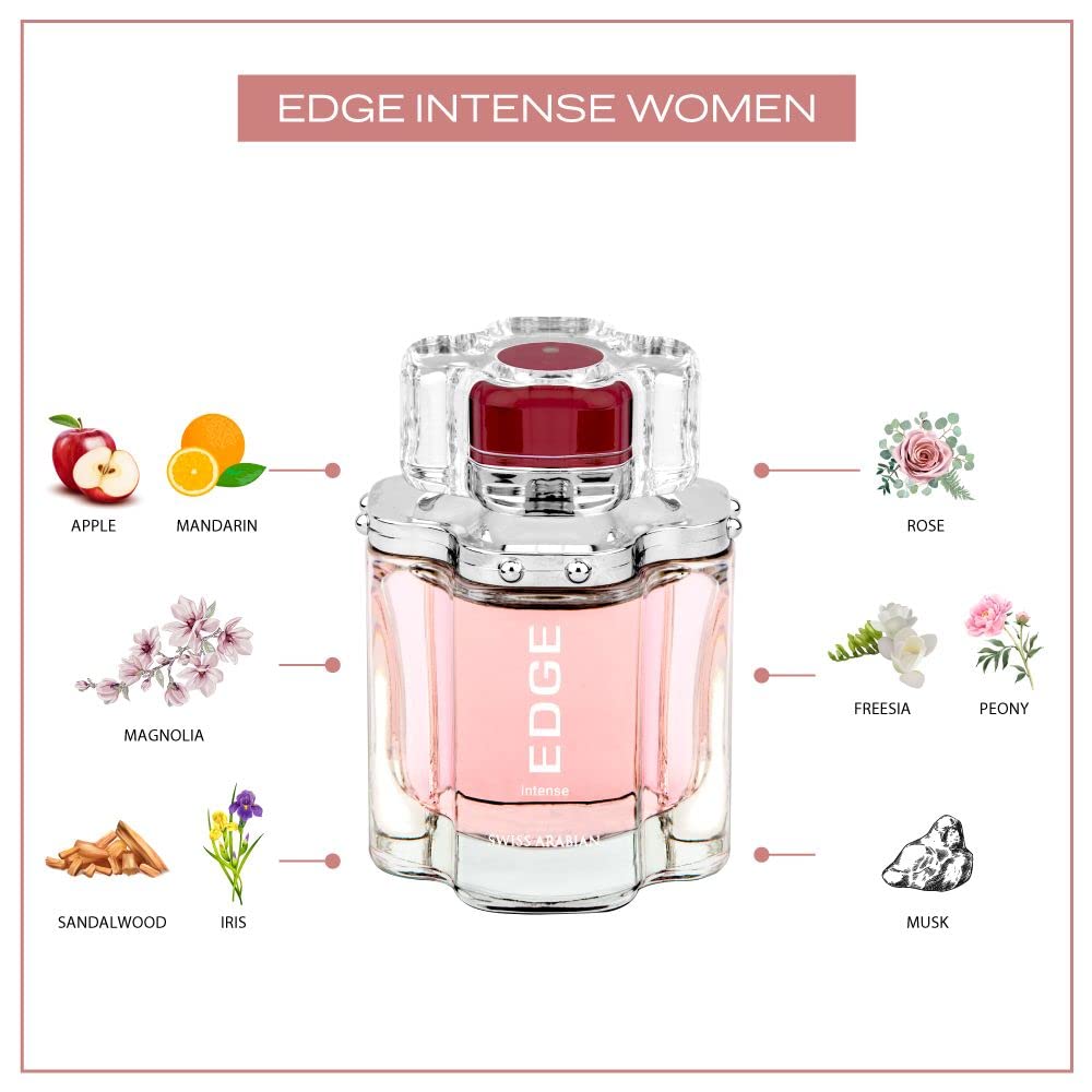 Swiss Arabian – Perfume EDGE Intense, productos de Dubai, fragancia personal EDP en espray de larga duración, adictiva, un aroma seductor, aroma de