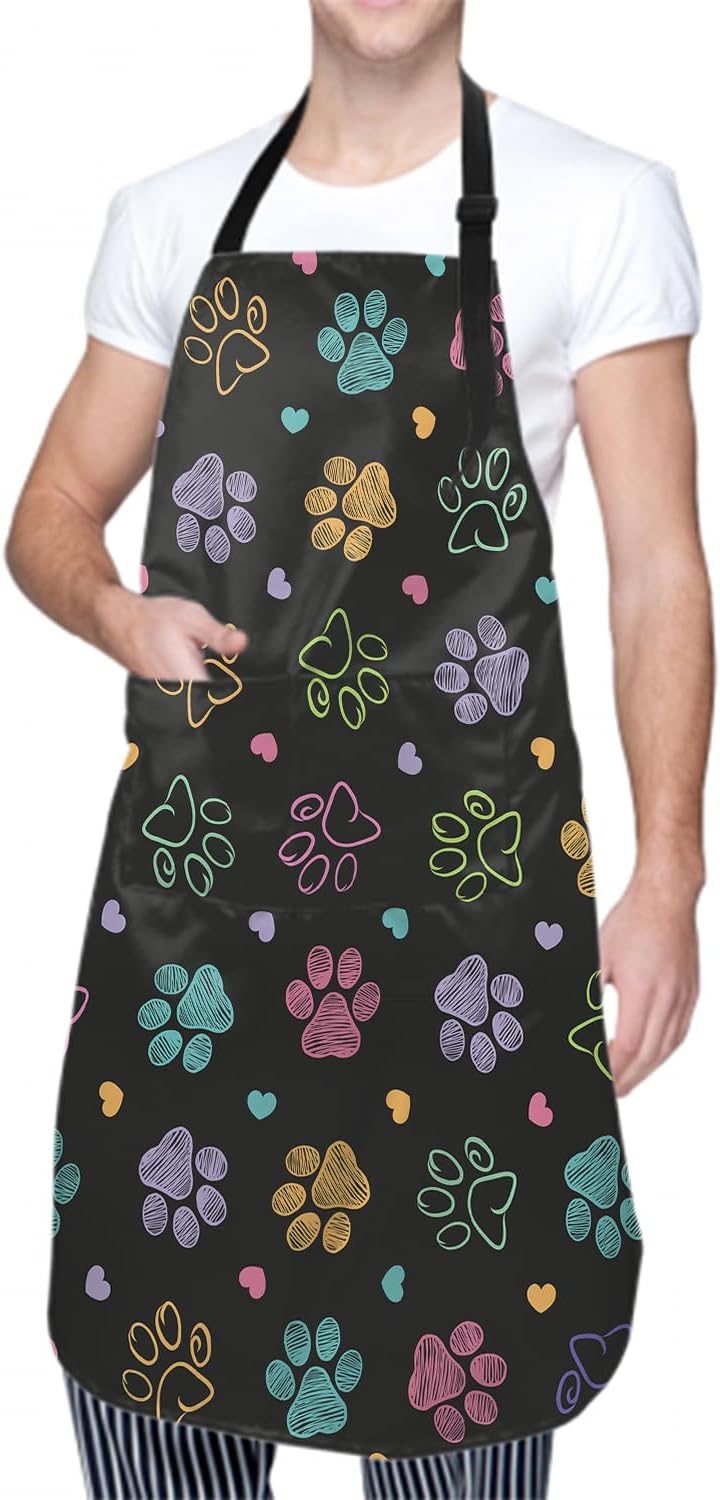DZGlobal Delantal de pata de perro con bata de aseo con corazón de amor, con 2 bolsillos y correas ajustables para el cuello, delantales de cocina