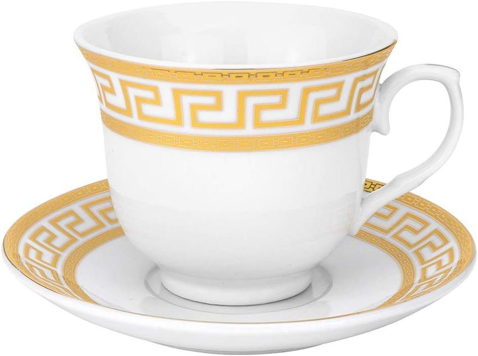 Royalty Juego de té de porcelana de 17 piezas de porcelana de diseño griego antiguo (dorado)