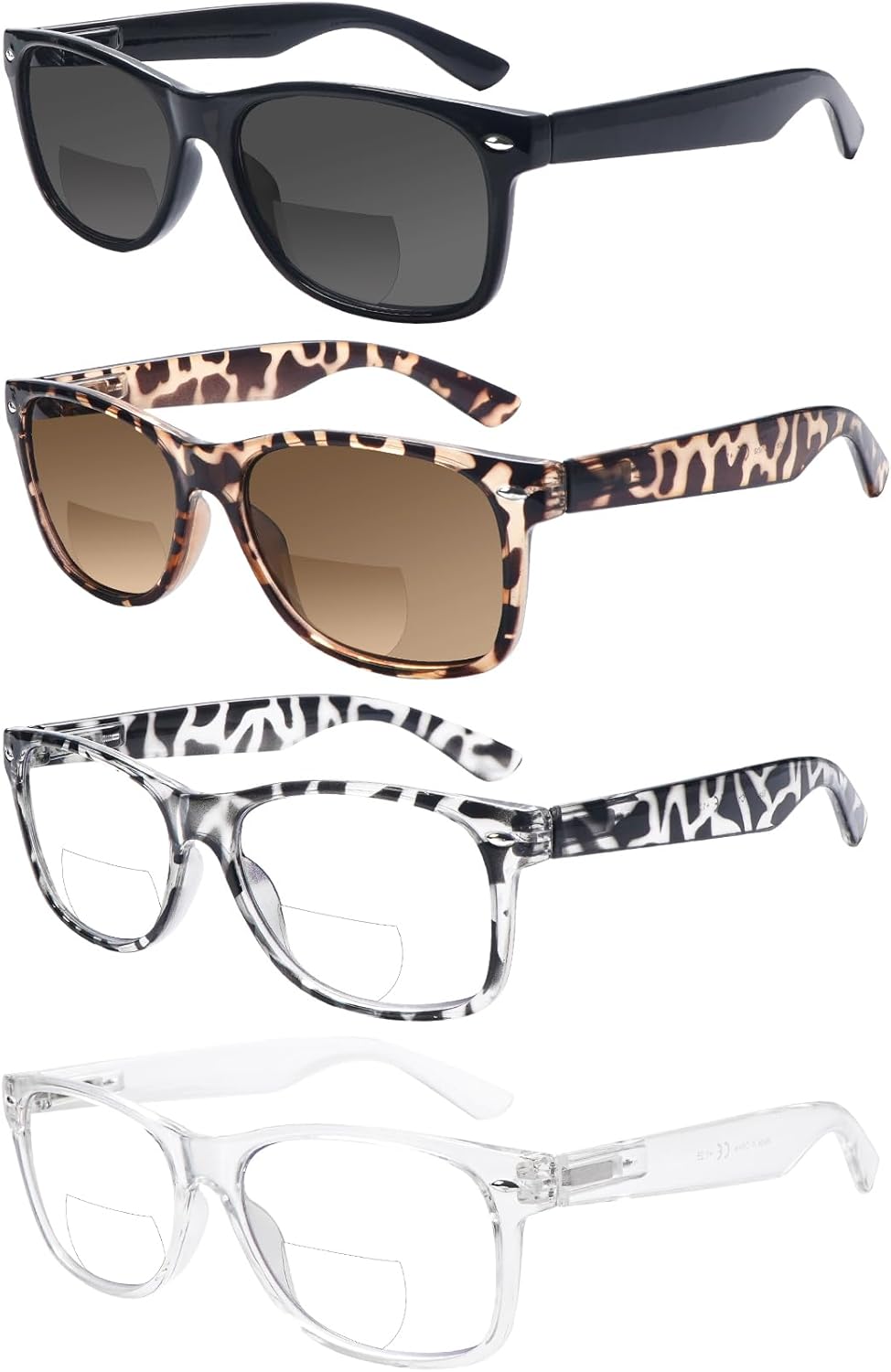 Paquete de 4 lentes de lectura bifocales, lentes grises, bisagra de resorte, lentes de sol para exteriores, lentes de sol bifocales de moda, para