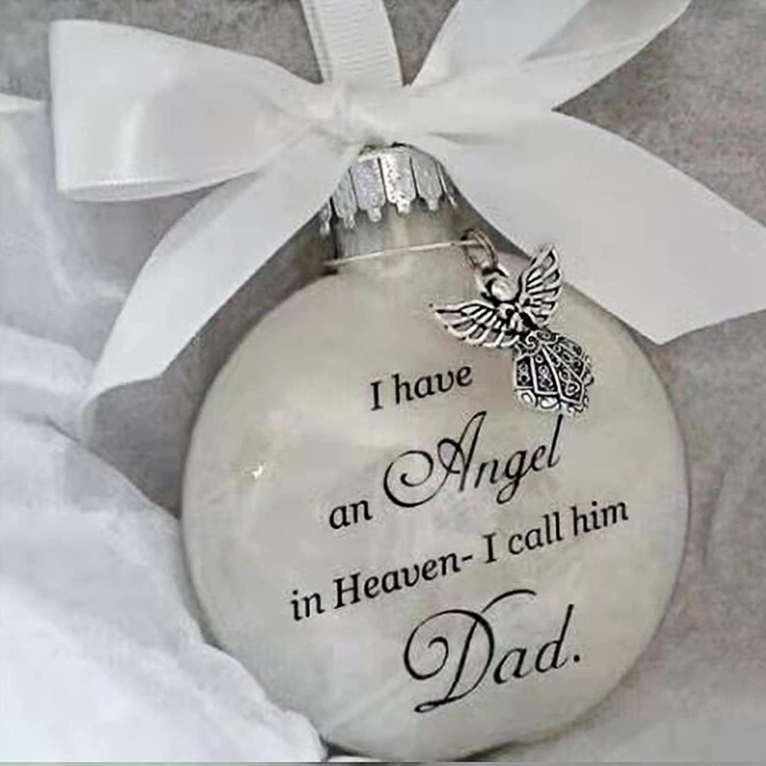 Adornos conmemorativos de Navidad, bola de plumas con texto en inglés “I Have an Angel in Heaven” con un pequeño ángel de Navidad, adorno de Navidad