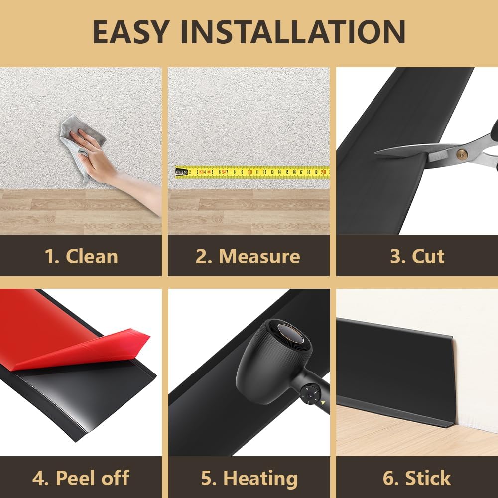 Moldura flexible para zócalo, base de pared de vinilo de diseño autoadhesivo, moldura de goma para despegar y pegar, 4 pulgadas de ancho x 20 pies
