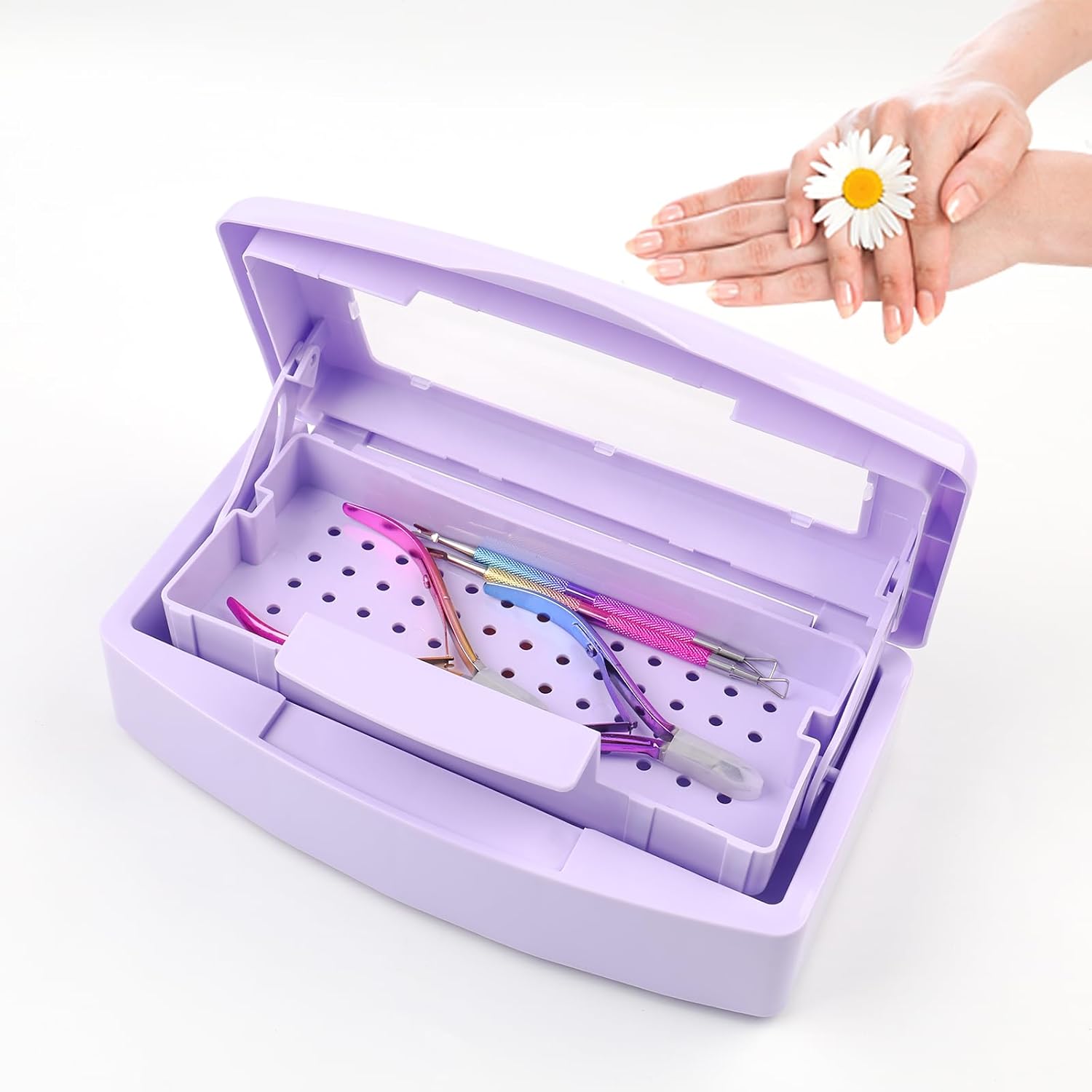 Caja esterilizadora de herramientas de uñas, bandeja de esterilización de plástico, caja de esterilización de plástico organizador de almacenamiento