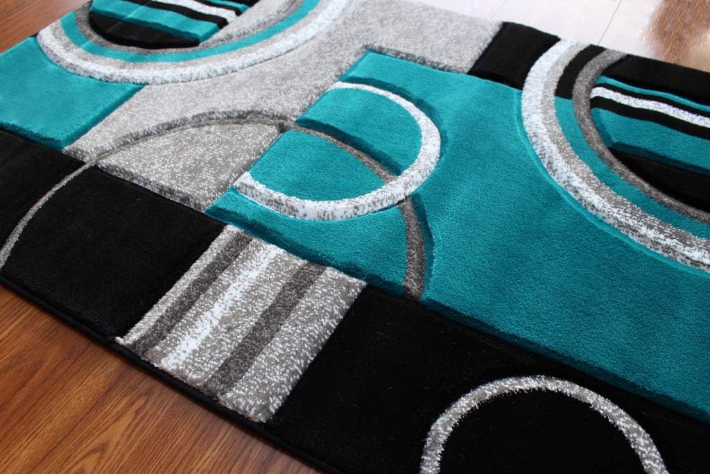 Masada Rugs Sophia Collection – Alfombra de área tallada a mano, moderna, contemporánea, turquesa, gris, negro (2 pies 8 pulgadas x 10 pies)