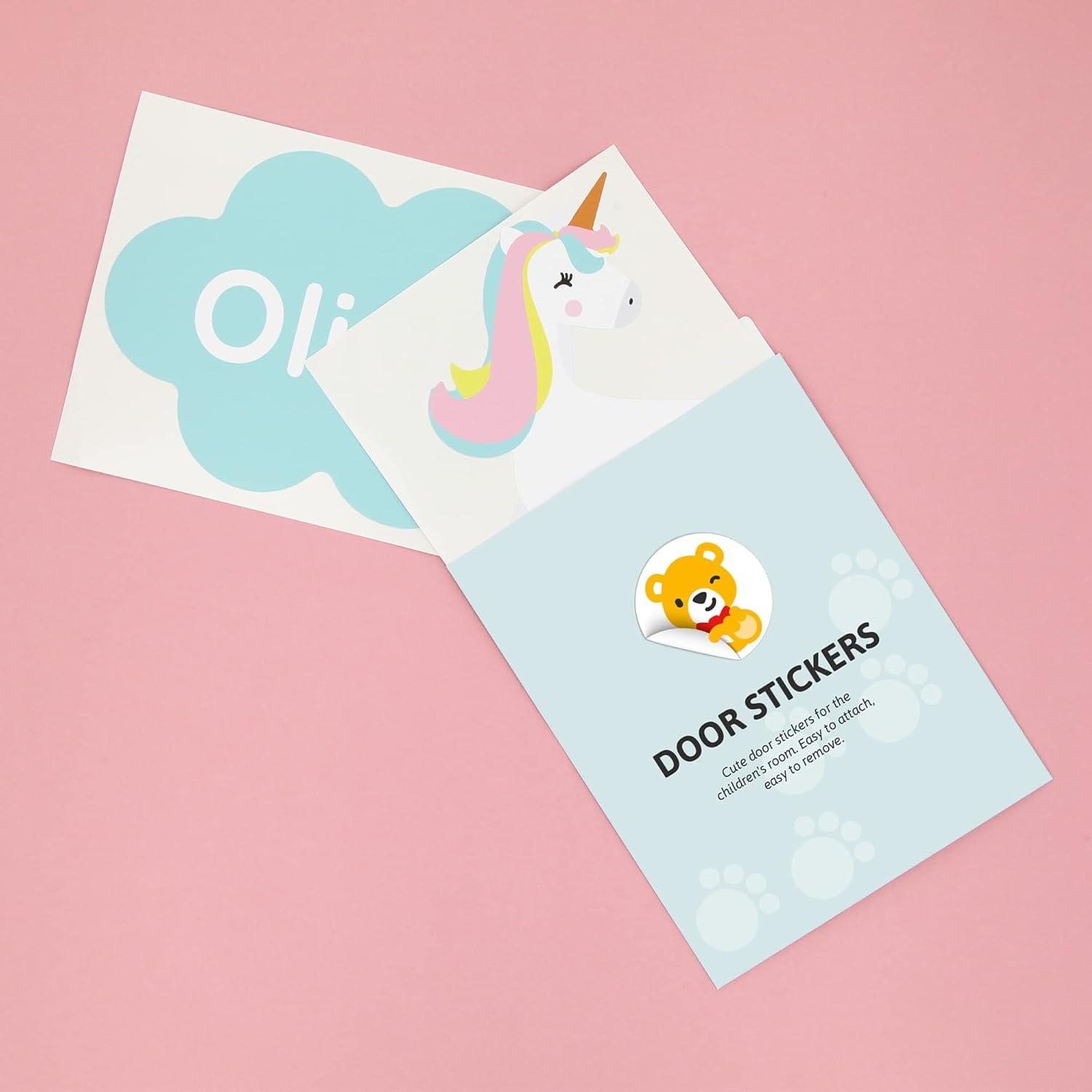 Teddylabels – Calcomanías de puerta reutilizables de unicornio mágico para habitaciones de niños con personalización de nombre – Calcomanías de