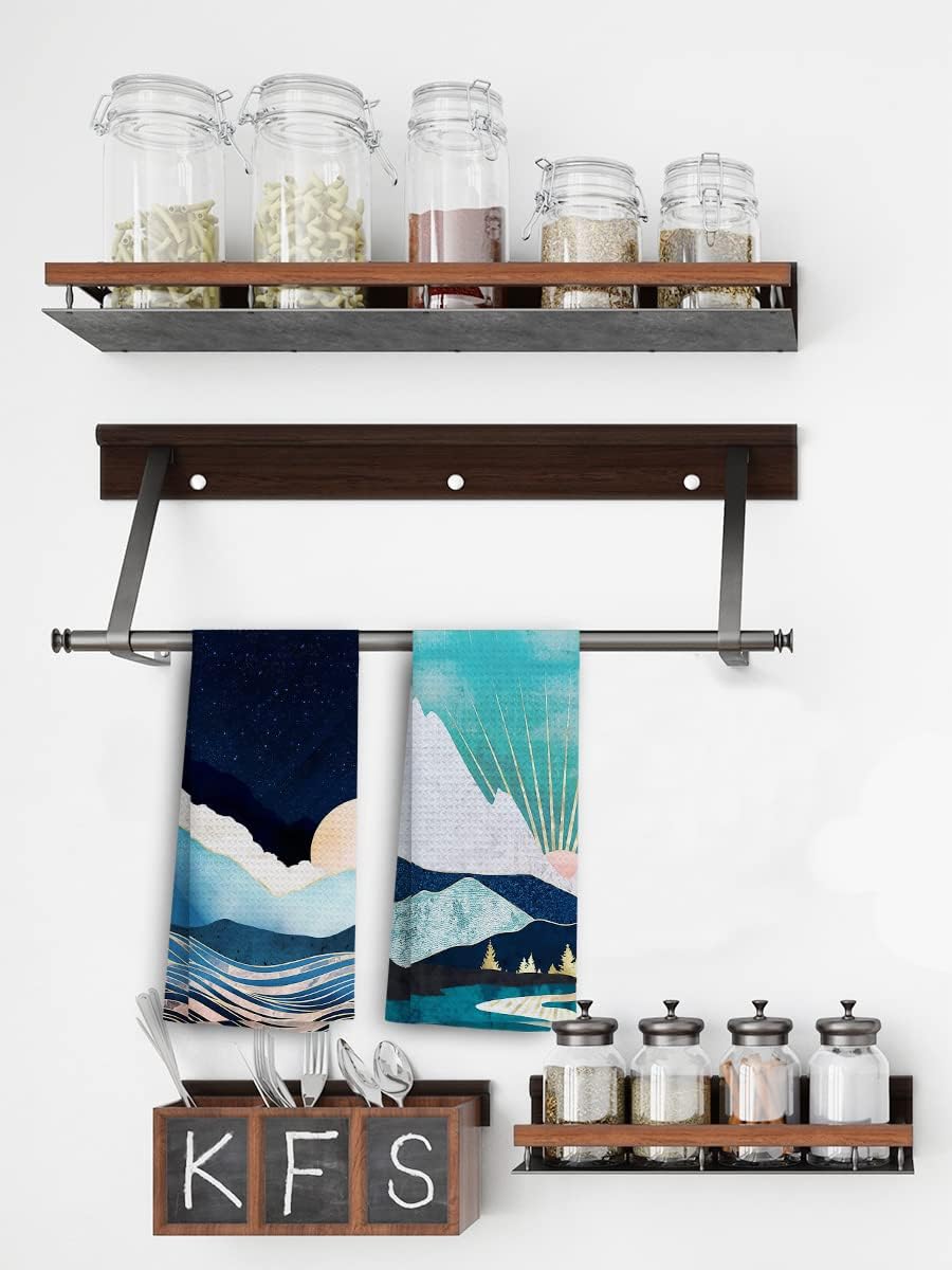 TUNW – Juego de 2 toallas de cocina para baño, estilo bohemio, abstracto, montañas y medianoche, suaves y absorbentes, toallas de mano bohemias,