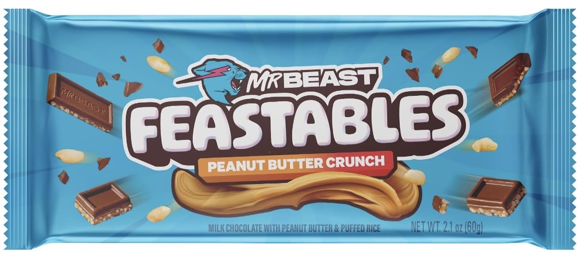 Feastables Beast Bar Crunch and Creamy Milk Bundle  Chocolate con leche, leche crujiente, mantequilla de maní y nuevo! Barras de mantequilla de maní