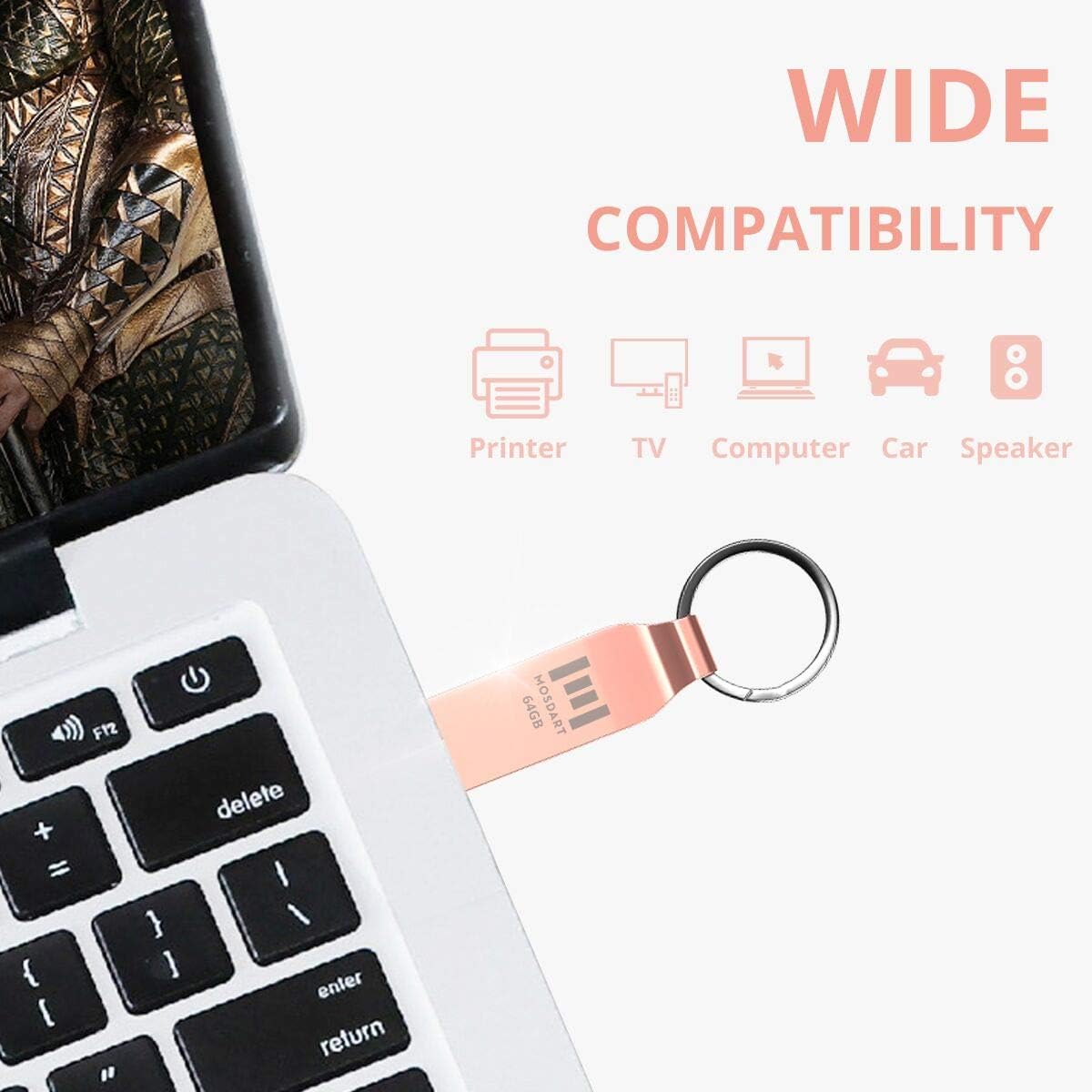 MOSDART ExFAT – Llavero de metal con unidad flash USB 2.0 de 64 GB, unidad de pulgar impermeable, 64 GB, a prueba de polvo, USB2.0 Jump Drive 64G,