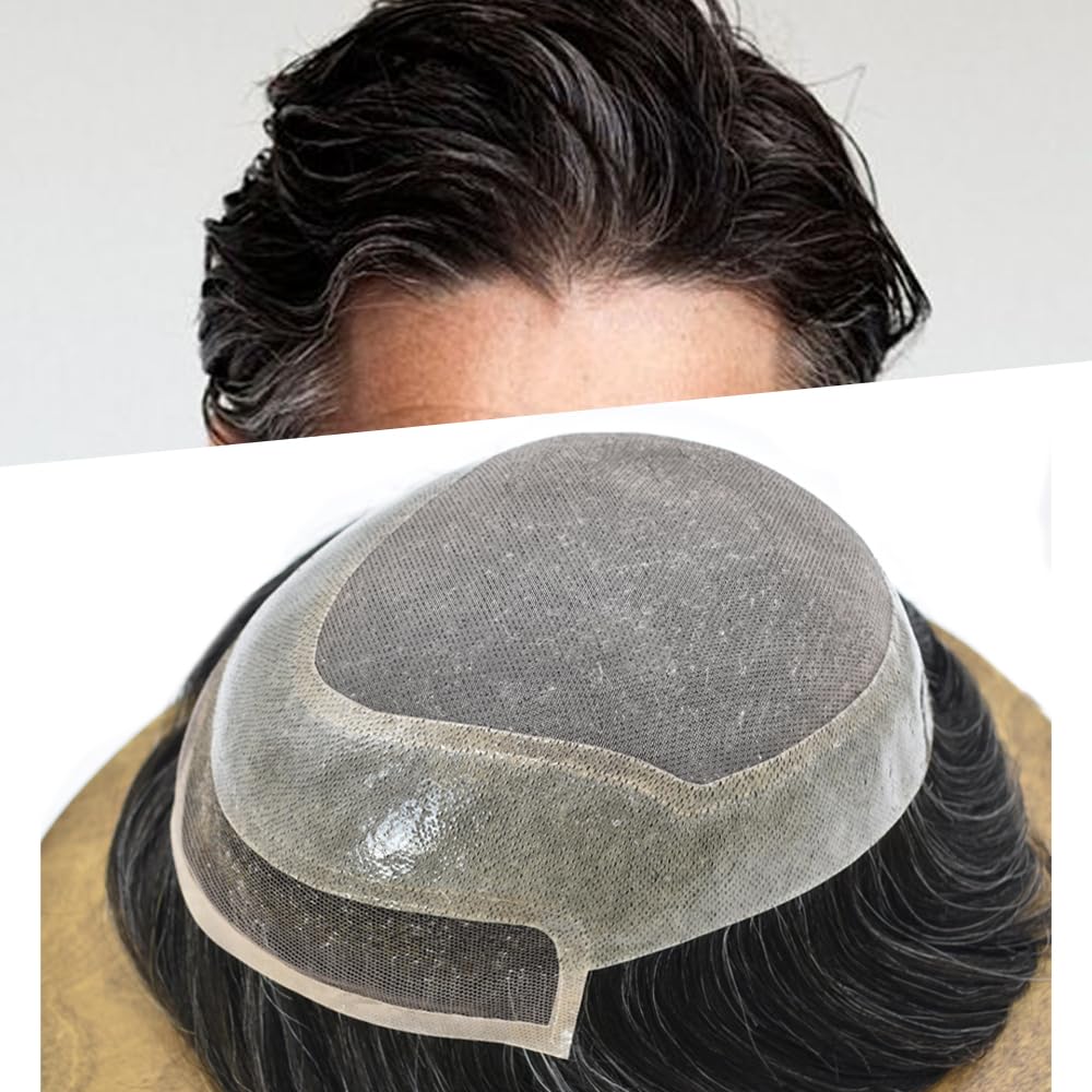 Hair Wonders Toupee para hombres, pieza de cabello humano real para hombre, sistema de reemplazo de piezas de pelo de tupé para hombres, sistema de