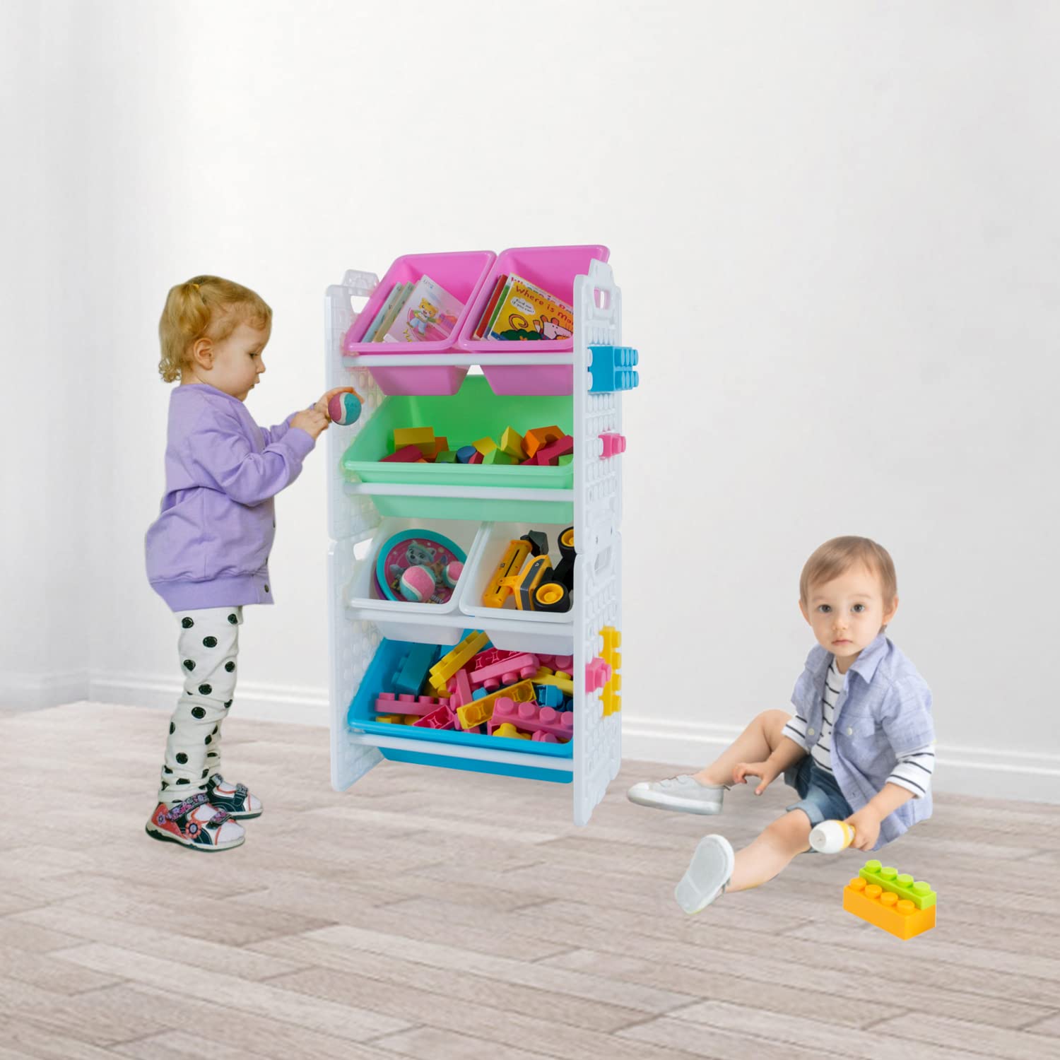 UNiPLAY Organizador de juguetes con 6 contenedores de almacenamiento extraíbles, organizador de múltiples contenedores para libros, bloques de