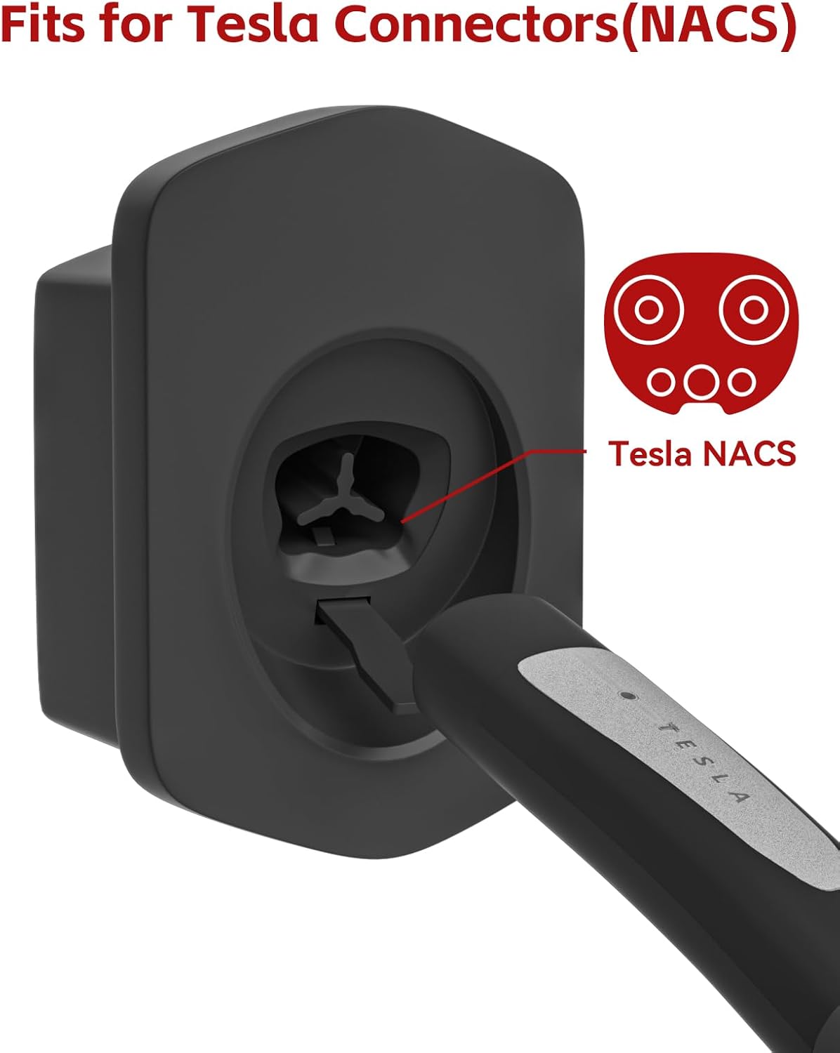 MCEVKELN Soporte para cargador EV Tesla, boquilla para cargador de automóvil, soporte para cables, montaje en pared, tornillos, NACS, negro, soporte