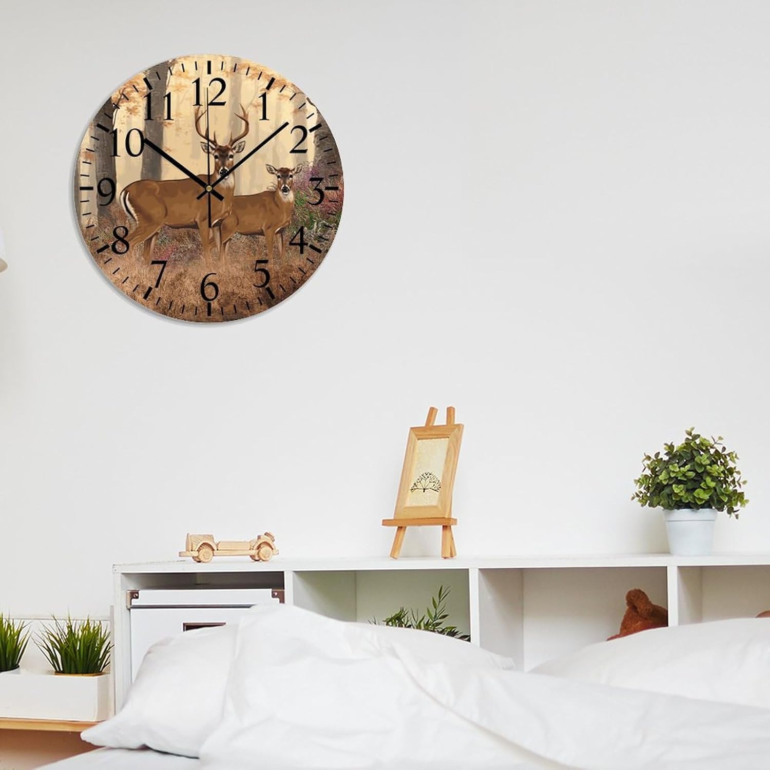 Reloj de pared para baño, reloj de pared redondo de PVC con ciervo, sin tictac, 10 x 10 pulgadas, decoración de cocina, regalo decorativo, funciona