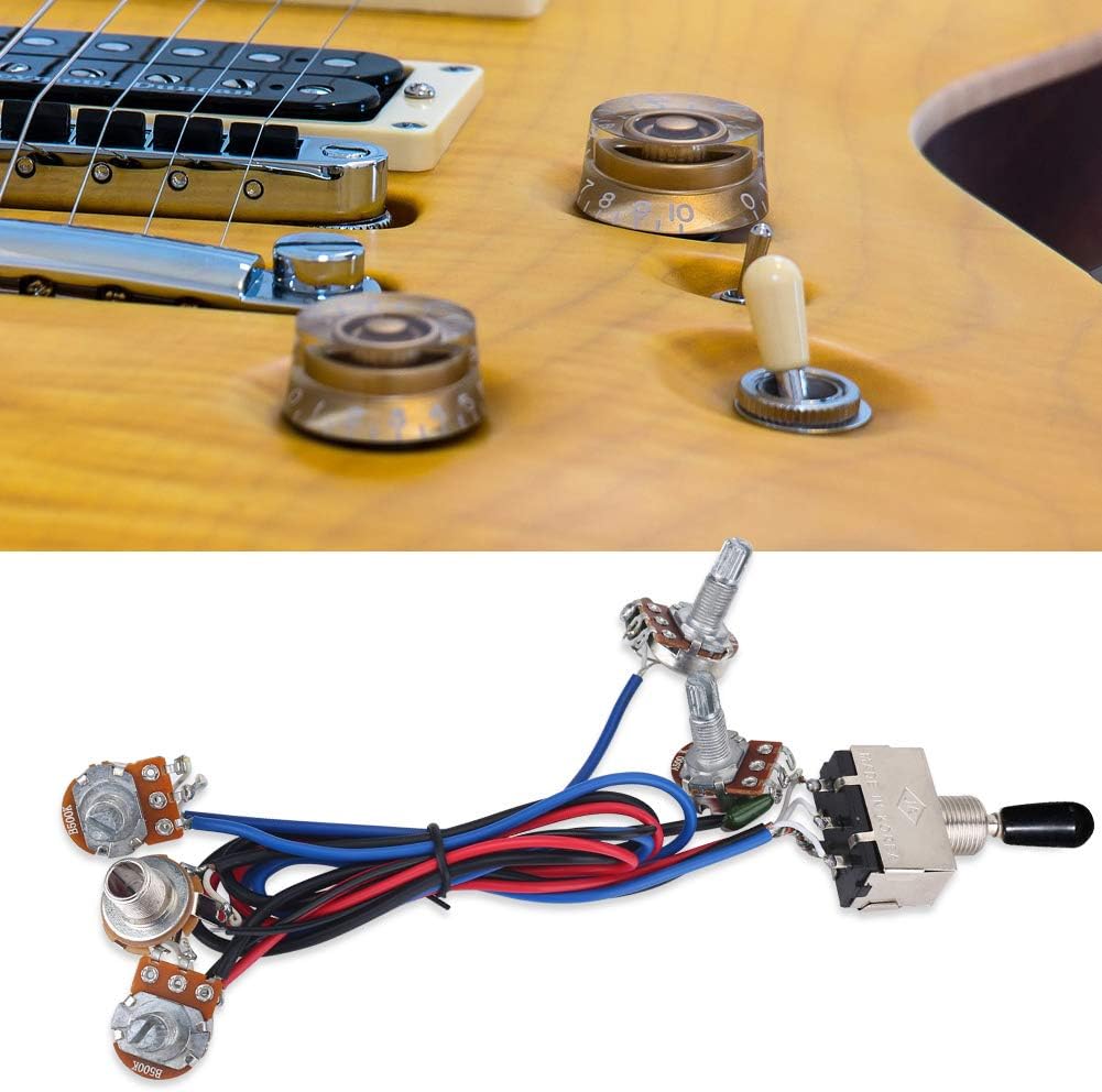 Alomejor Arnés de cableado para guitarra, 500K, ollas de 3 vías 2V2T, kit de arnés de cableado para Electirc Guitarra Bajo Musicains Regalo