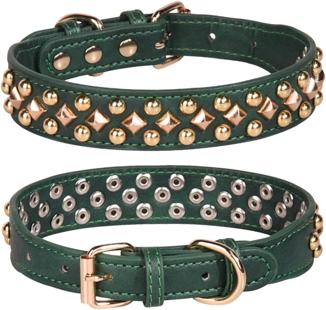Pimaodog Collar de perro con tachuelas, ajustable de cuero suave para cachorros para perros pequeños y medianos, bulldog pitbull, mastín caniche y