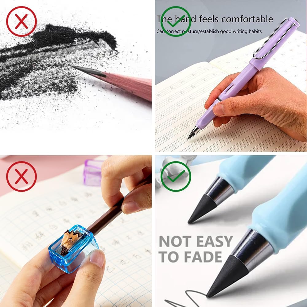 Vanleonet 3 juegos de lápices Forever con borrado, lápiz mágico sin tinta, lápiz reutilizable infinito, lápiz que nunca necesita afilado, lápiz