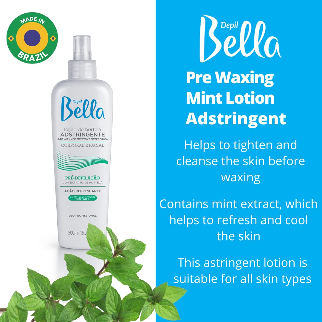 Depil Bella Loción astringente predepilante con extracto de menta  Perfecto para depilación suave y limpia  16.9 fl oz