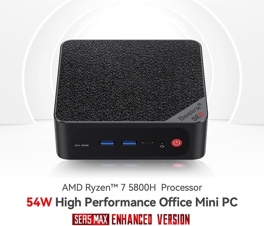 Beelink Mini PC SER5, AMD Ryzen 7 5800H (hasta 4.4 GHz) 8C16T, mini computadora de escritorio de 16 GB DDR4 RAM 1TB NVMe SSD, PC para juegos