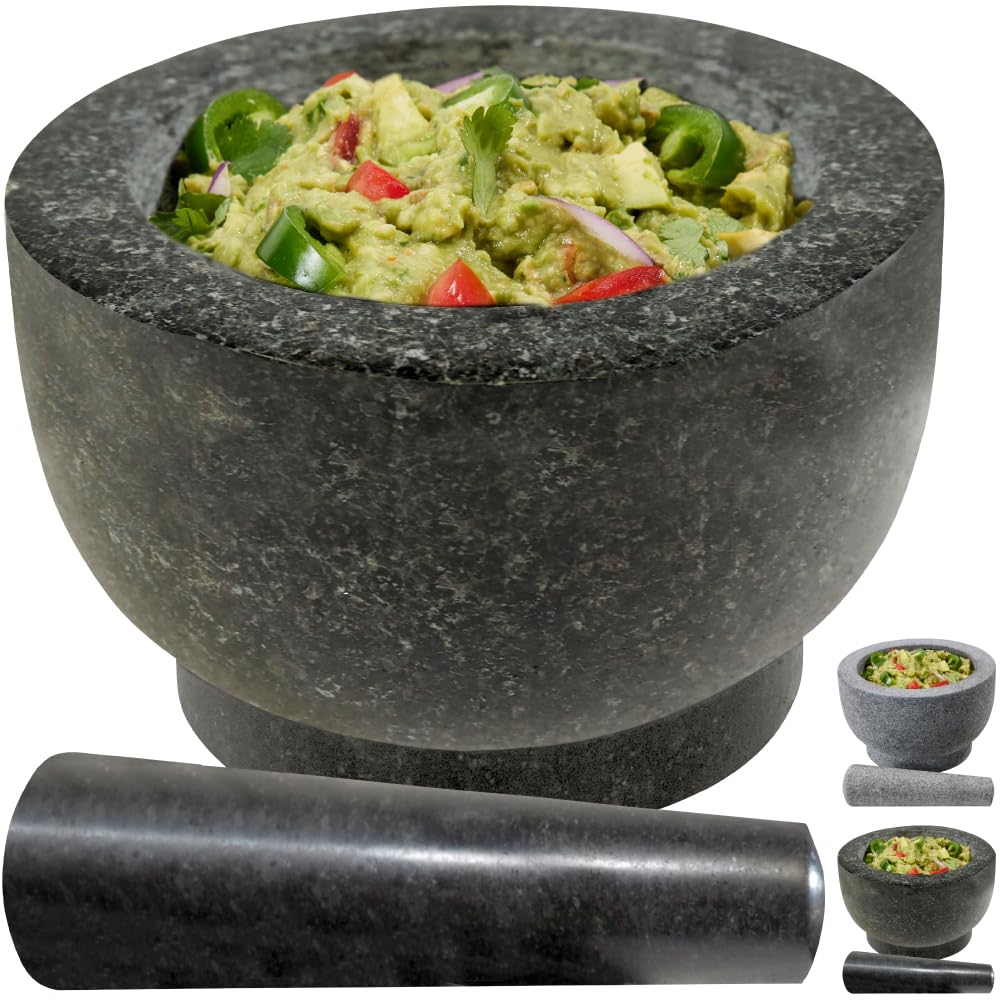 GORILLA GRIP Juego de mortero y mortero XL de alta resistencia con base antideslizante, 4 tazas, cuenco de guacamole molcajete 100% piedra de