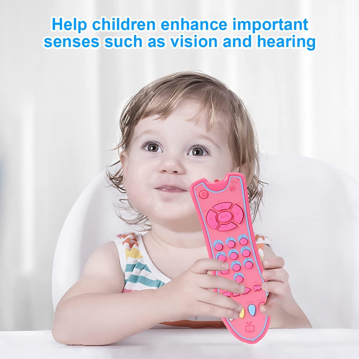 Juguete de control remoto de TV para bebés con luz y sonido, juguete de control remoto realista para niños con inglés, francés, español 3 idiomas,
