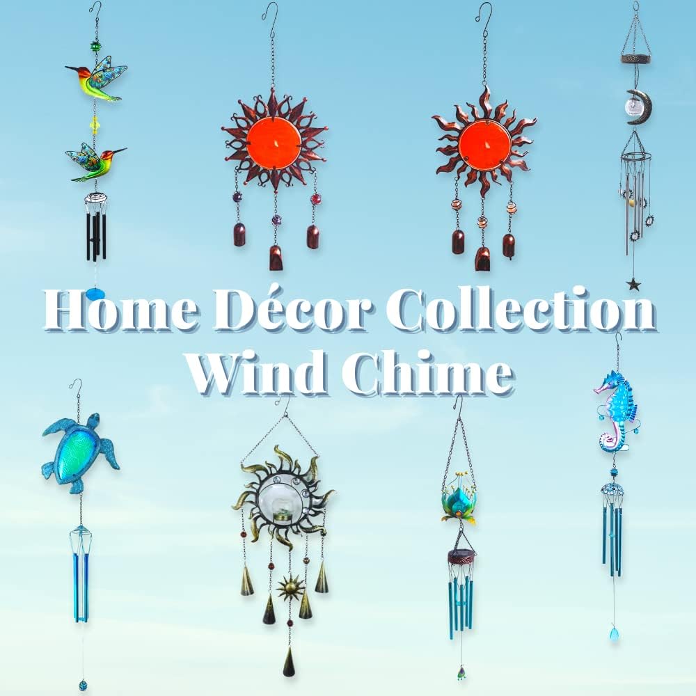 Comfy Hour Spring is Here Collection – Campanilla de viento decorativa de 38 pulgadas, diseño de luna y sol, decoración de campana de viento colgante