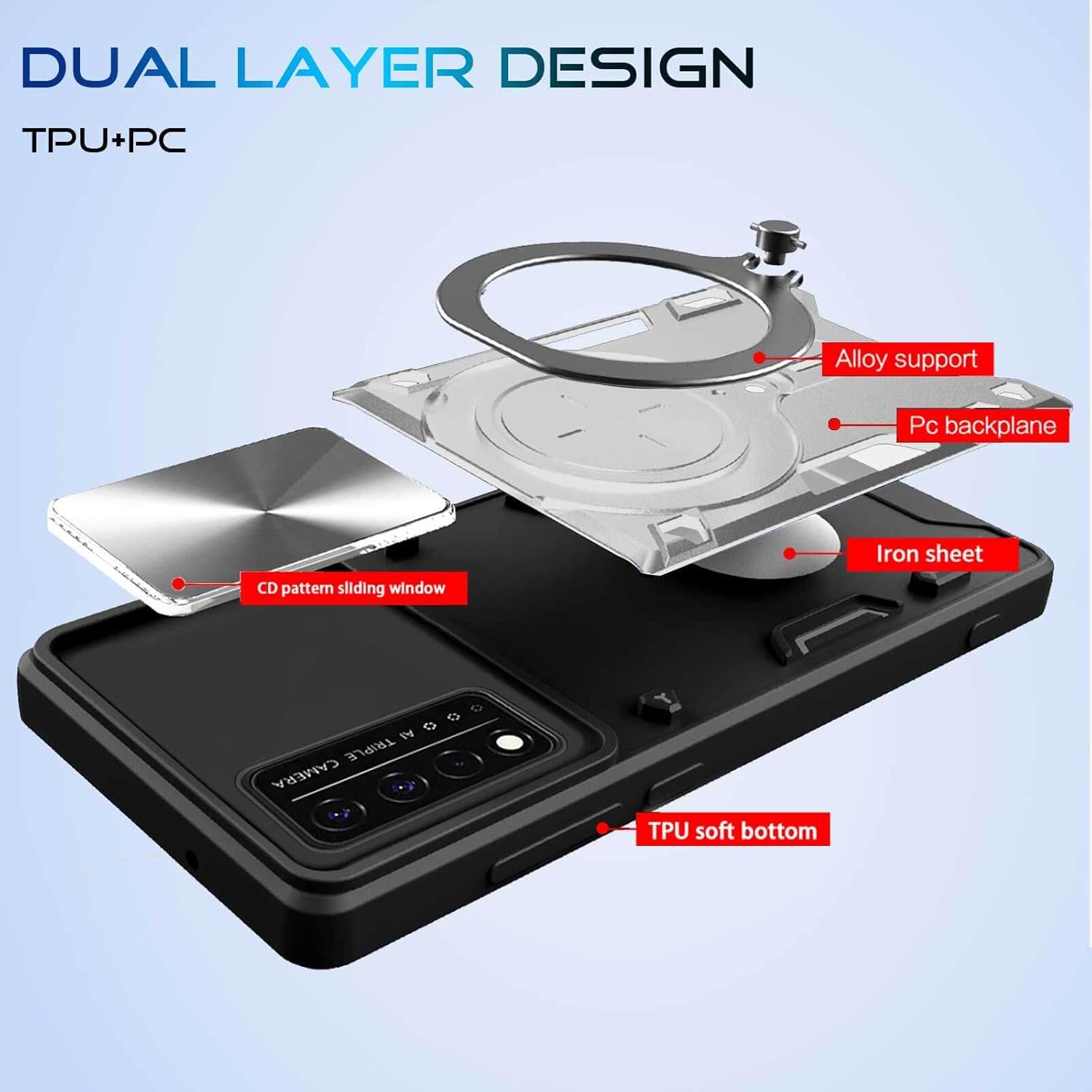JHWVVTF Funda para teléfono REVVL V+ 5GRevvl V Plus 5G, funda de metal con soporte de anillo para mujeres y hombres, protector de cámara, protección