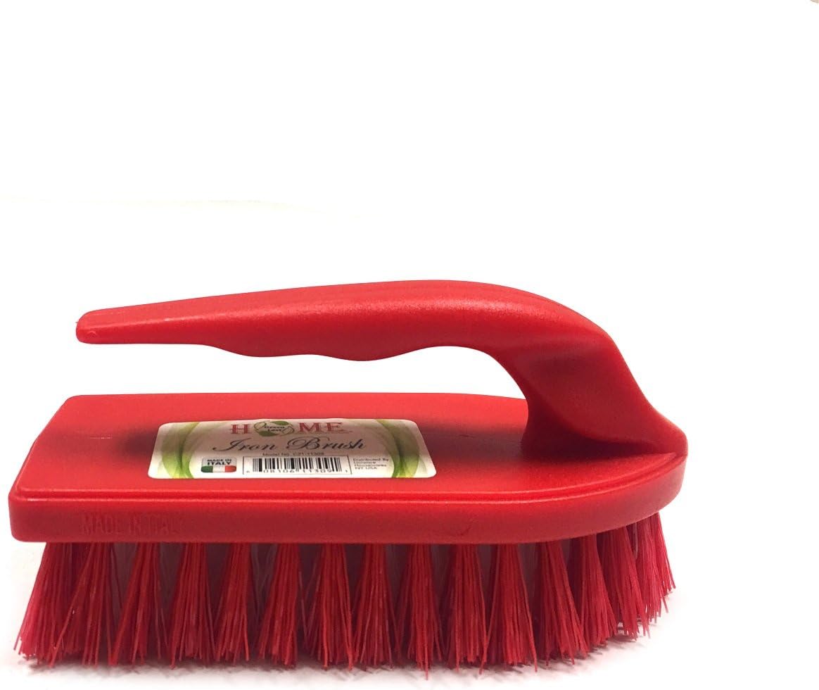 Uniware Cepillo para fregar en forma de hierro para el hogar con mango de agarre cómodo, fabricado en Italia (rojo)