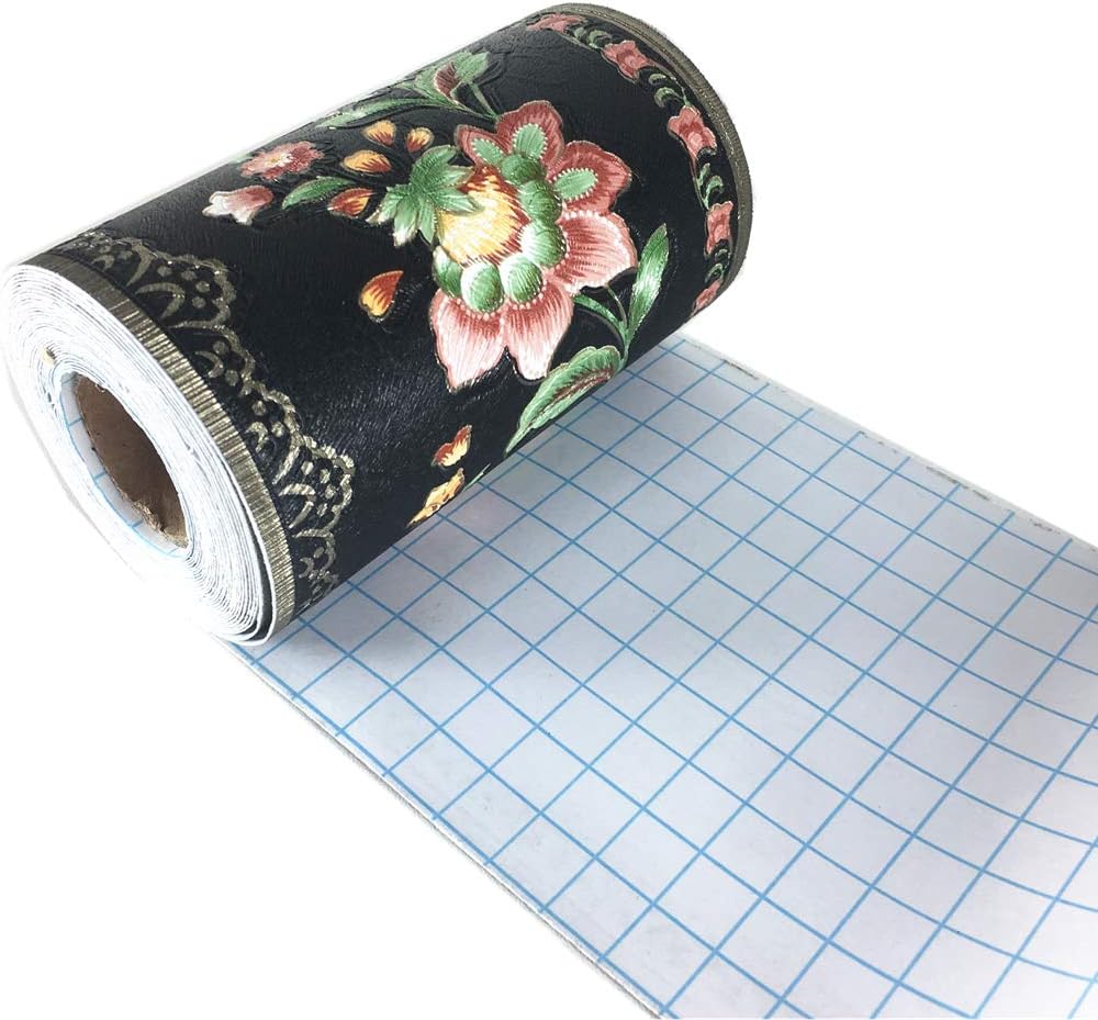 Papel tapiz decorativo 3D con moldura floral, borde impermeable para pared, techo, para baño, cocina, azulejos en muro, 4 pulgadas por 16.4 pies