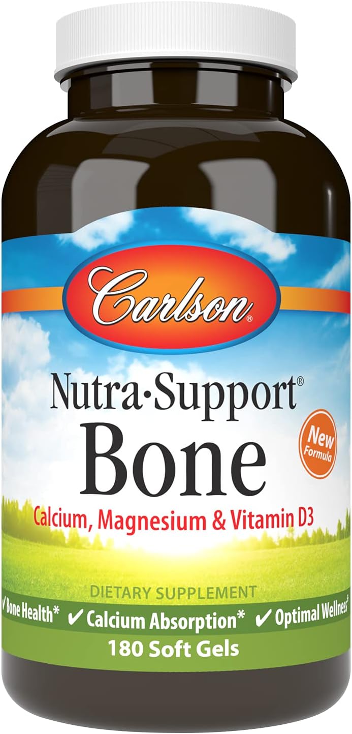 Carlson – Nutra-Support Hueso, calcio, magnesio y vitamina D3, salud ósea, absorción de calcio y bienestar óptimo, 180 cápsulas blandas
