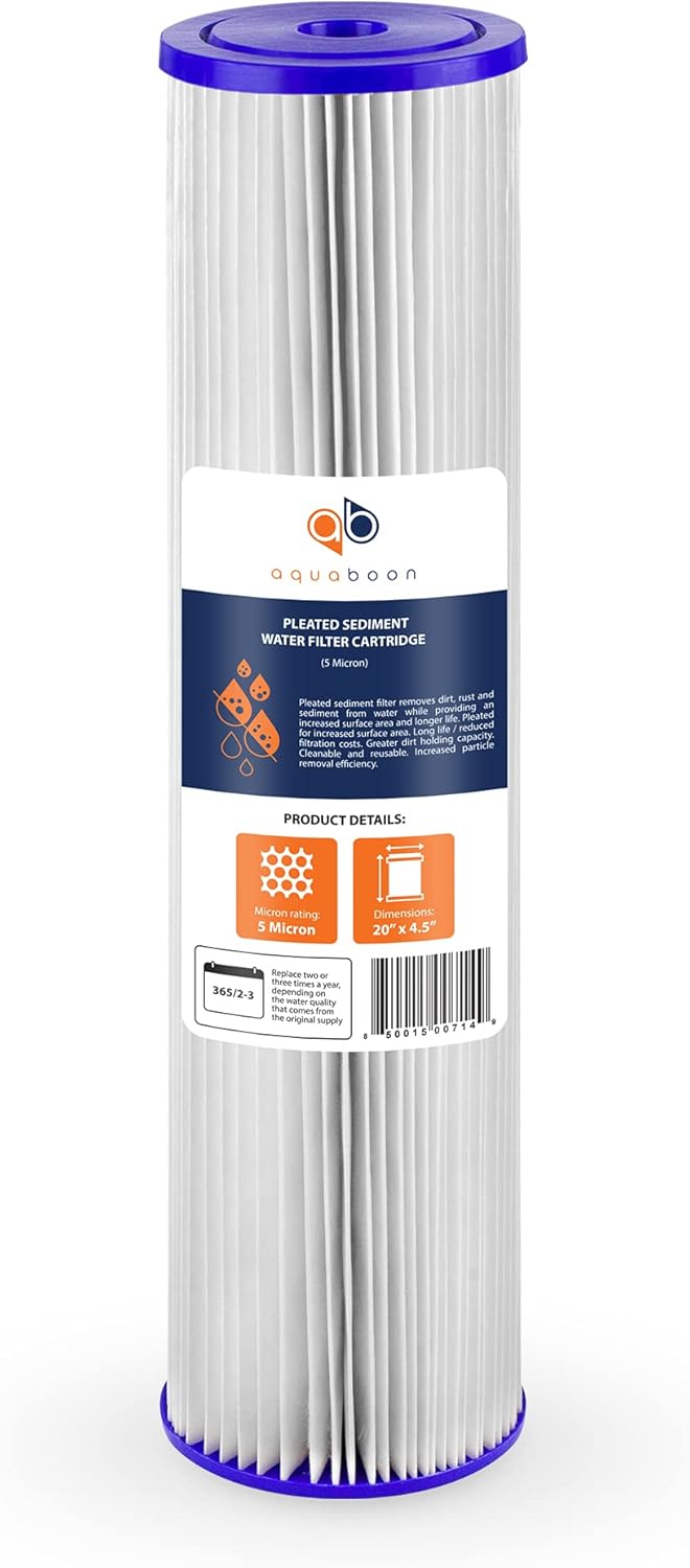 Aquaboon Cartucho de repuesto de filtro de agua de sedimento plisado de 20 x 4.5 pulgadas  Filtración de sedimentos para toda la casa  Compatible