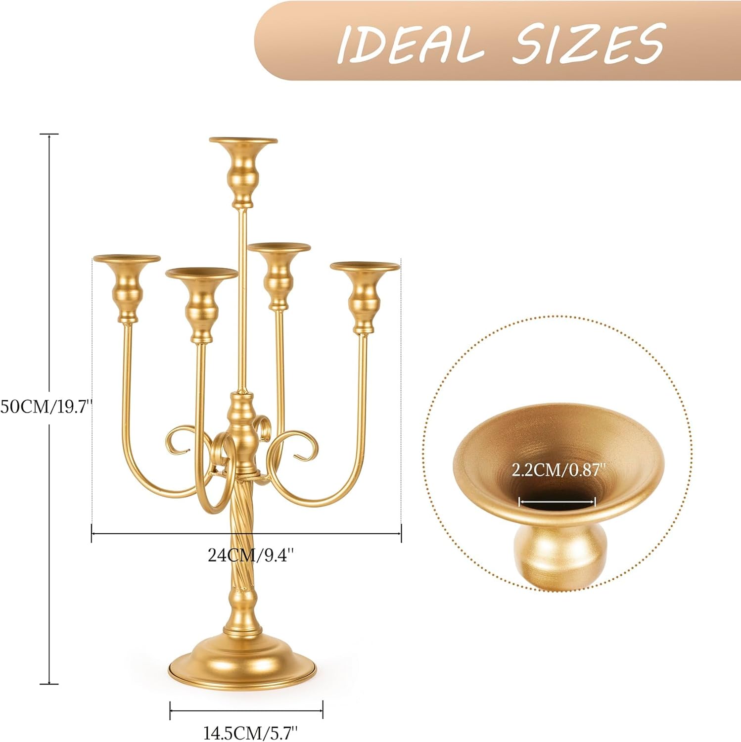 Centros de mesa dorados para mesas, 2 portavelas de boda con 5 ramas, soporte de pedestal de vela en espiral de metal para centros de mesa, fiestas,