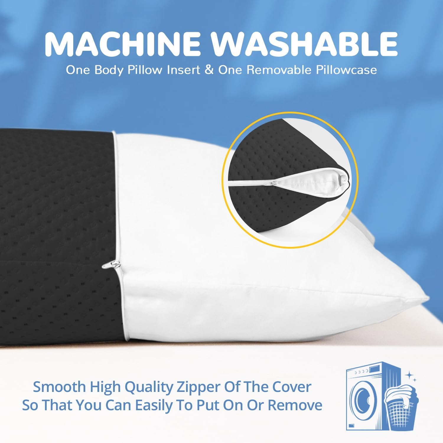 ELEMUSE Almohada de cuerpo completo para adultos, espuma viscoelástica triturada y funda de enfriamiento con cremallera, almohada larga de 20 x 54