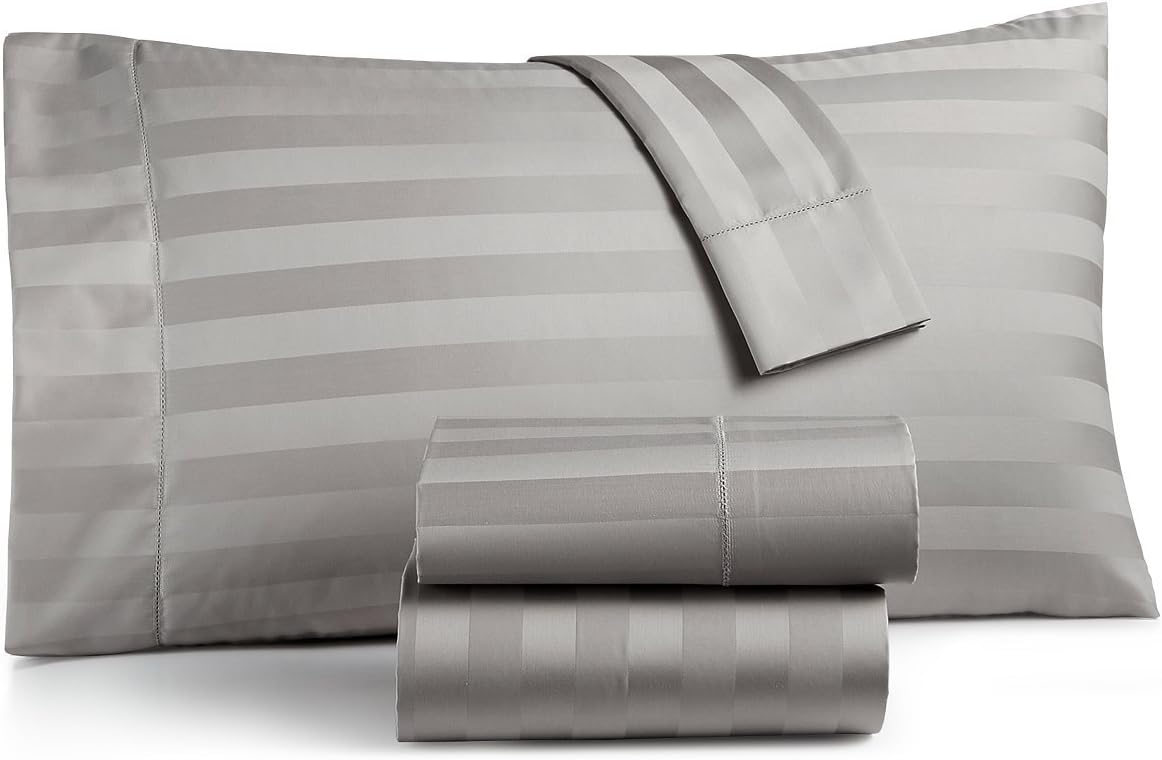 Damask Stripe – Juego de sábanas de algodón Supima de 550 hilos, 6 piezas, sábanas con bolsillos extra profundos, juego de sábanas de 6 piezas,