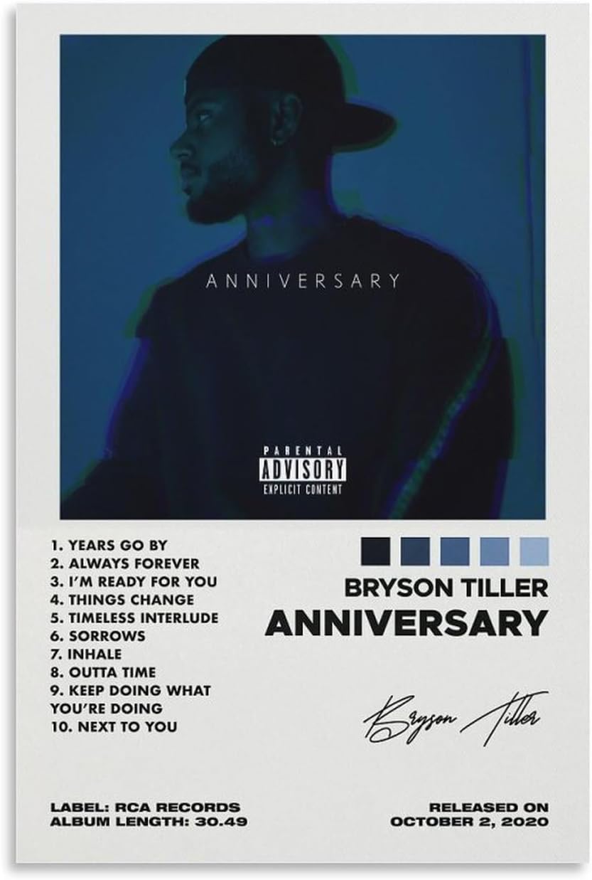 ShenMou Póster de la portada del álbum de Bryson Tiller de aniversario de Bryson Tiller, lienzo para decoración de pared, póster para dormitorio,