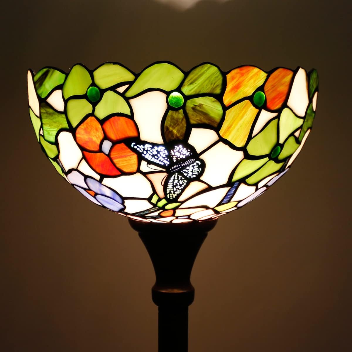 Tiffany – Lámpara de pie estilo mariposa con diseño de flores, antorcha de esquina de pie, 12 pulgadas de profundidad x 12 pulgadas de ancho x 67