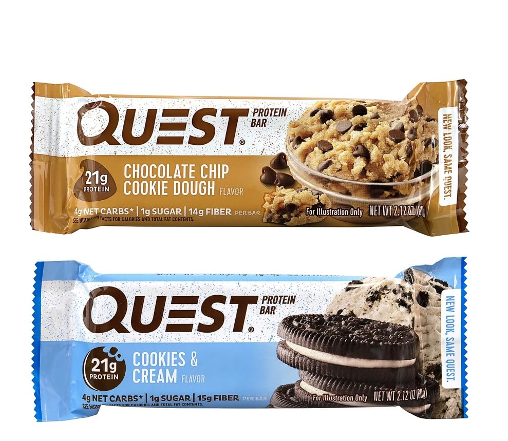 Quest Protein Bar Value Pack 14 barras, masa de galletas con chispas de chocolate y crema de galletas, 0.04 oz de azúcar, 0.74 oz de proteína