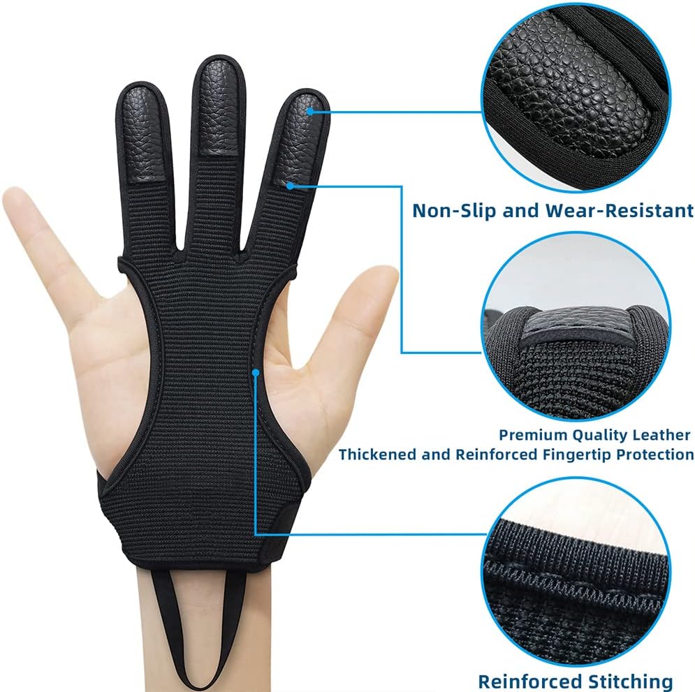 Guantes de tiro con arco para caza de cuero, protector de tres dedos para jóvenes y adultos principiantes