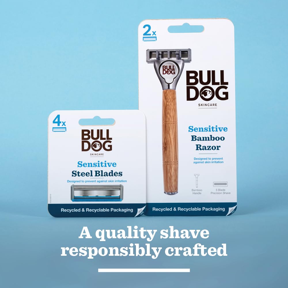 Bulldog 4 cuchillas de afeitar de bambú sensibles para el cuidado de la piel