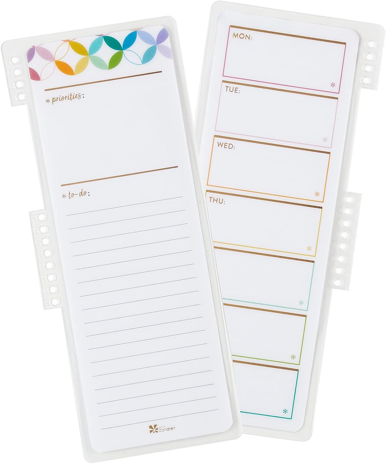 Tablero universal – Horario semanal. Diseño de dos caras. Funciona con marcadores de borrado húmedo. Acentos de lámina dorada. Se encaja en todos