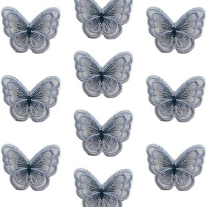 Jhesicx 10 piezas de ajuste de encaje de mariposa, doble capa de organza 3D, parches de lentejuelas, bordados de tela, para clips de pelo, garras Jhesicx 10 piezas de ajuste de encaje de mariposa, doble capa de organza 3D, parches de lentejuelas, bordados de tela, para clips de pelo, garras