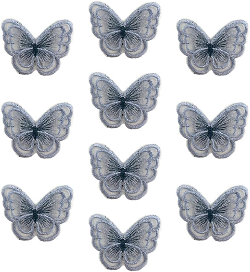 Jhesicx 10 piezas de ajuste de encaje de mariposa, doble capa de organza 3D, parches de lentejuelas, bordados de tela, para clips de pelo, garras