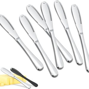 Juego de 6 cuchillos de mantequilla plateados, esparcidor de cuchillos de mantequilla altamente pulido, cuchillo esparcidor de acero inoxidable, Juego de 6 cuchillos de mantequilla plateados, esparcidor de cuchillos de mantequilla altamente pulido, cuchillo esparcidor de acero inoxidable,