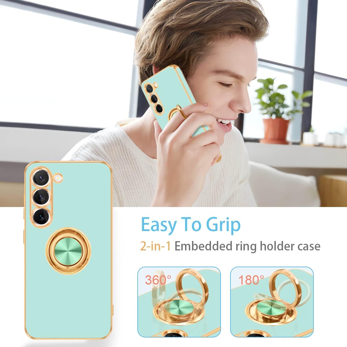 Fingic Funda para Samsung Galaxy S23 Plus, Galaxy S23 Plus con soporte de anillo de 360 para mujeres y niñas, soporte magnético delgado, soporte