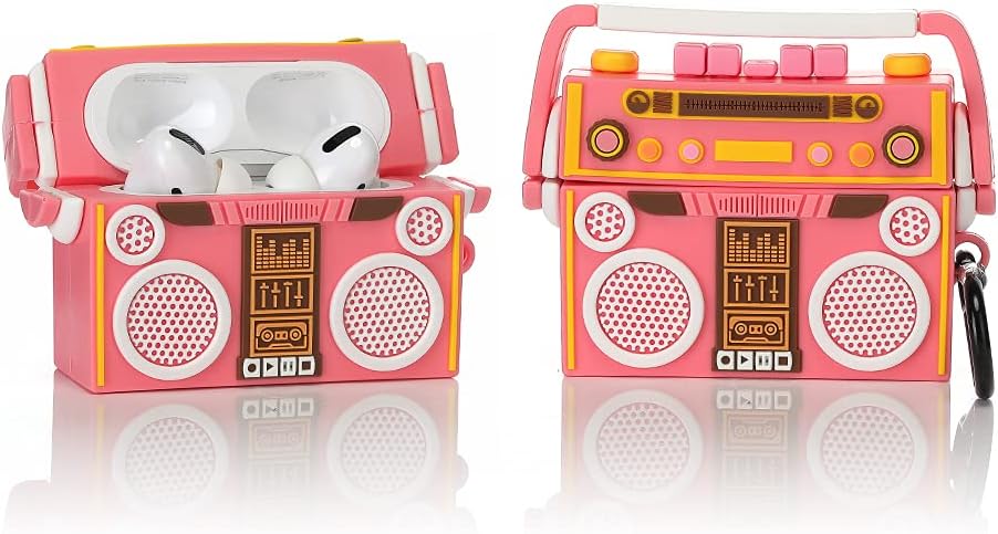 Bonita funda para AirPods Pro de 21 generación (202320222019) con llavero, diseño de radio de dibujos animados en 3D, funda de carga de silicona